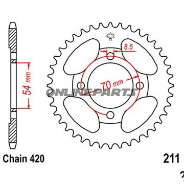 Rear Sprocket 36 Tooth 420 Pitch Siinner Diameter 054 Bolt Spacing 070