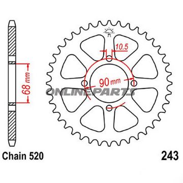 Rear Sprocket 42 Tooth 520 Blackinner Diameter 68 Bolt Spacing 90