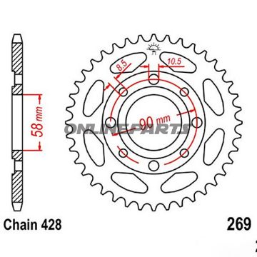 Rear Sprocket 37 Tooth 428 Blackinner Diameter 58 Bolt Spacing 90