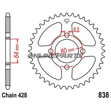 Rear Sprocket 39 Tooth 428 Silverinner Diameter 64 Bolt Spacing 80