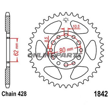 Rear Sprocket 37 Tooth 428 Blackinner Diameter 62 Bolt Spacing 80