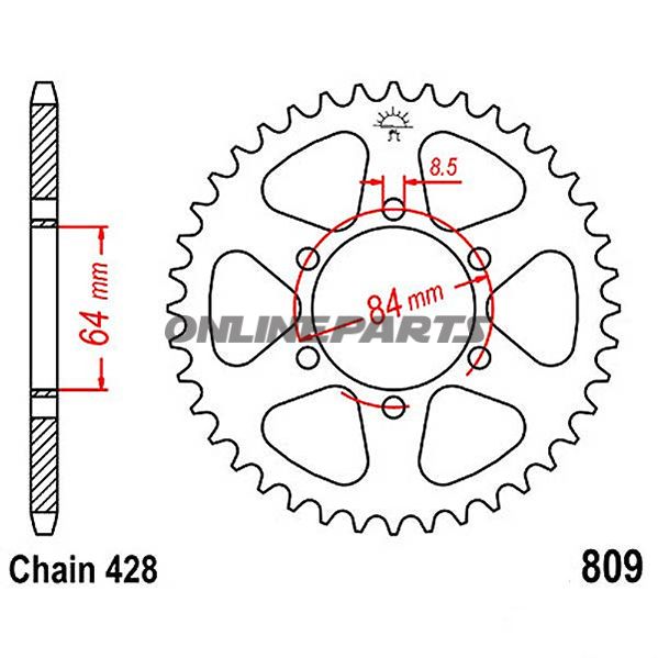 Rear Sprocket 47 Tooth Pitch 428Inner Diameter 064 Bolt Spacing 084
