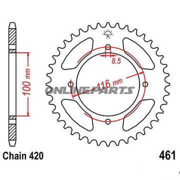 Rear Sprocket 48 Tooth 420 Silverinner Diameter 100 Bolt Spacing 116