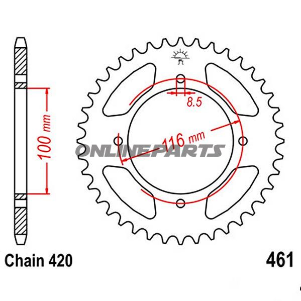 Rear Sprocket 54 Tooth 420 Silverinner Diameter 100 Bolt Spacing 116