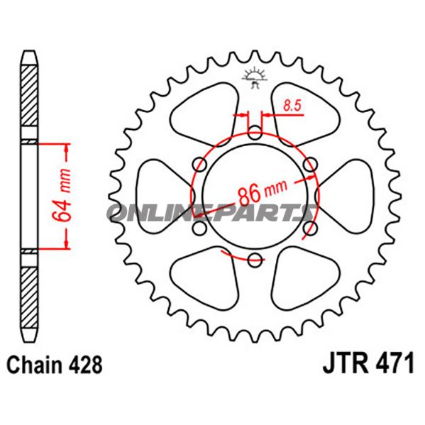 Rear Sprocket 50 Tooth 428 Silverinner Diameter 64 Bolt Spacing 86