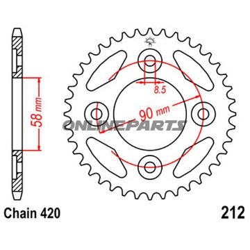 Rear Sprocket 34T 420 Silverinner Dia 58 Bolt Spacing 90