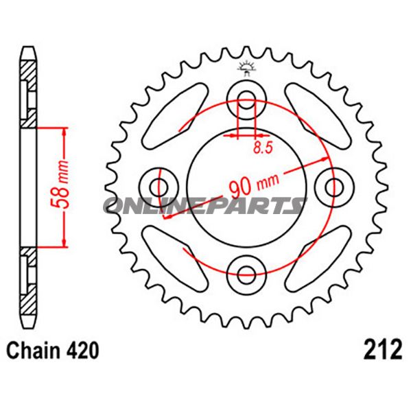 Rear Sprocket 34T 420 Silverinner Dia 58 Bolt Spacing 90