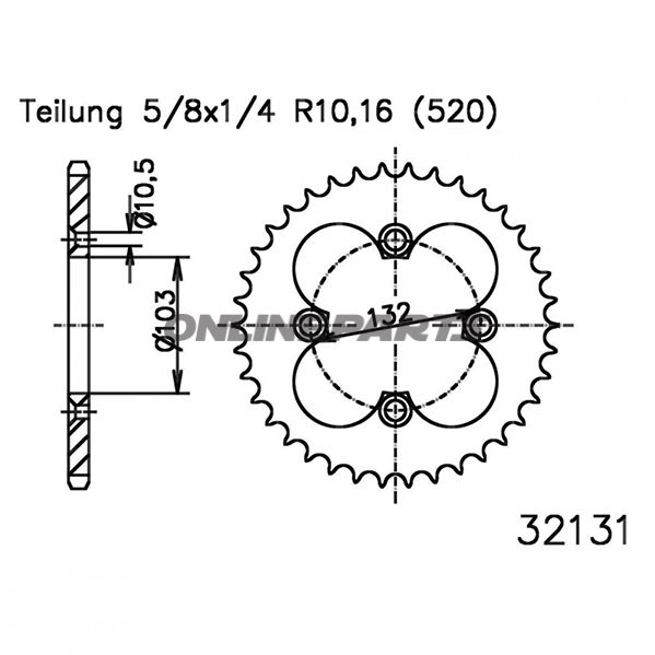 Rear Sprocket 37 Tooth Pitch 520Inner Diameter 103 Bolt Spacing 132