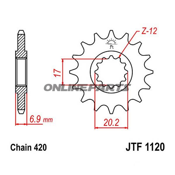 Front Sprocket 14T 420 Pitchfine Spline Inner Dia 17/20
