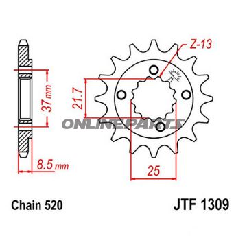 Front Sprocket 13T Pitch 520Narrow Spline 21.6/25