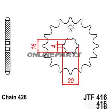 Front Sprocket 14T Pitch 428Large Spline 6Mm 16/20