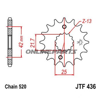 Front Sprocket 16 Tooth Pitch 520Narrow Spline Inner Diameter 21.6/25