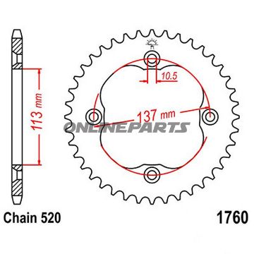 Rear Sprocket 38 Tooth Pitch 520Inner Diameter 113 Bolt Spacing 137