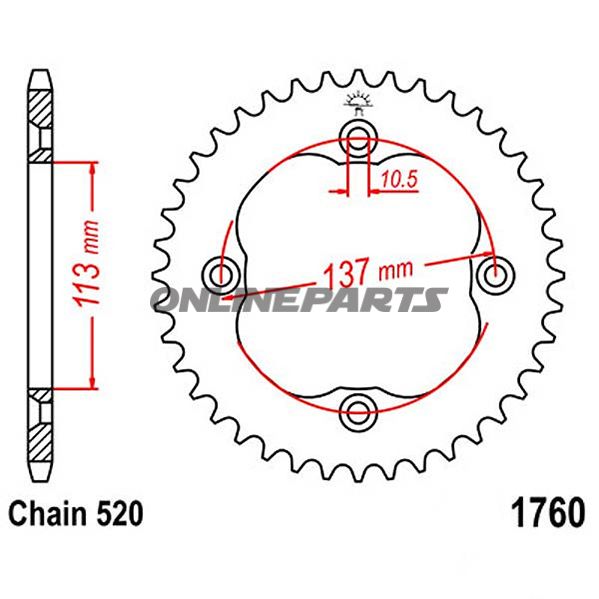 Rear Sprocket 38 Tooth Pitch 520Inner Diameter 113 Bolt Spacing 137
