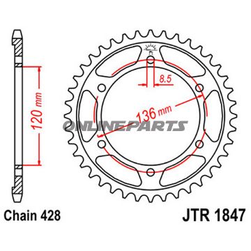 Rear Sprocket 46 Tooth Pitch 428Inner Diameter 120 Bolt Spacing 136