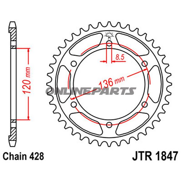 Rear Sprocket 46 Tooth Pitch 428Inner Diameter 120 Bolt Spacing 136