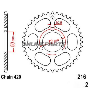 Rear Sprocket 37Tooth Pitch 420Inner Diameter 050 Bolt Spacing 072