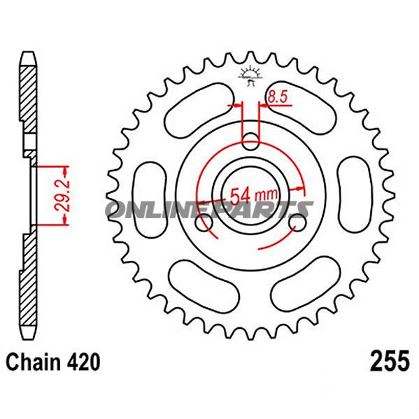 Rear Sprocket 42Tooth Pitch 420Inner Diameter 29.2 Bolt Spacing 54