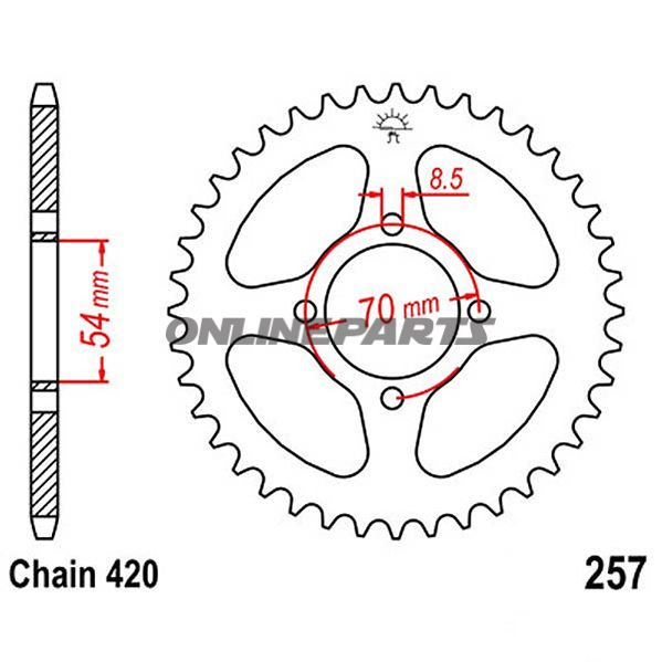 Rear Sprocket 41Tooth Pitch 420Inner Diameter 054 Bolt Spacing 070