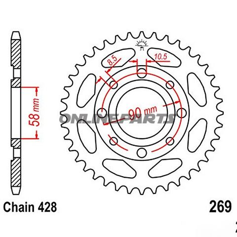 Rear Sprocket 38Tooth Pitch 428Inner Diameter 058 Bolt Spacing 090