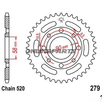 Rear Sprocket 33Z Pitch 520Inner Diameter 058 Bolt Spacing 090