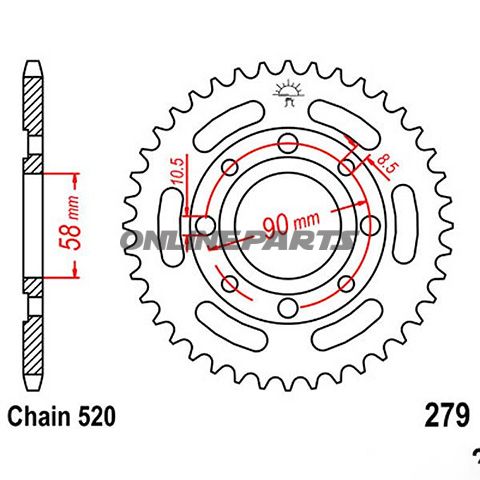 Rear Sprocket 33Z Pitch 520Inner Diameter 058 Bolt Spacing 090