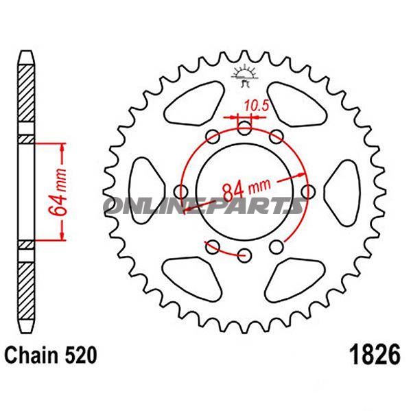 Rear Sprocket 32Z Pitch 520Inner Diameter 064 Bolt Spacing 084