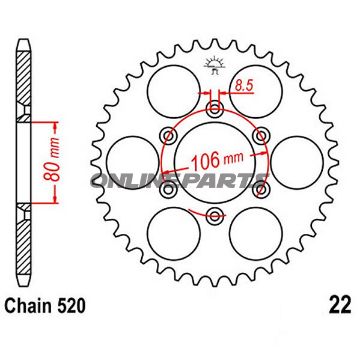 Rear Sprocket 42 Tooth Pitch 520Inner Diameter 080 Bolt Spacing 106
