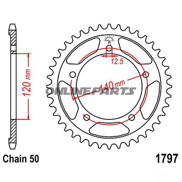 Rear Sprocket 43Tooth Pitch 530Inner Diameter 120 Bolt Spacing 140