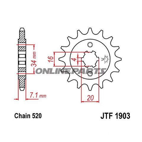 Front Sprocket 15T Pitch 520Large Spline 4Mm 16/20