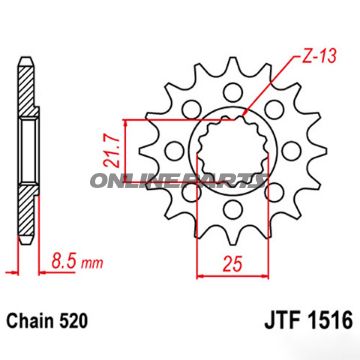 Front Sprocket Rac 16T Pitch 520Narrow Spline 21.7/25