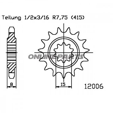 Front Sprocket 14 Tooth Pitch 415Narrow Spline Inner Diameter 15/18
