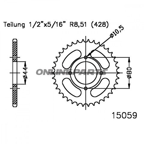 Rear Sprocket 30 Tooth Pitch 428Inner Diameter 044 Bolt Spacing 080