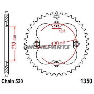Rear Sprocket 40 Tooth Pitch 520 Blackinner Diameter 110 Bolt Spacing 130