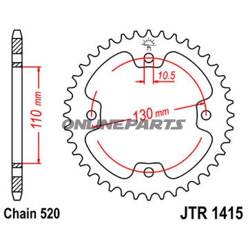 Rear Sprocket 42 Tooth Pitch 520 Silverinner Diameter 110 Bolt Spacing 130