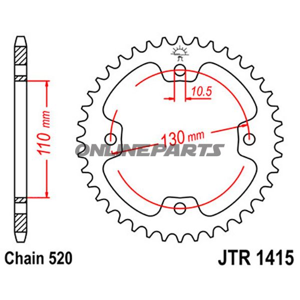 Rear Sprocket 42 Tooth Pitch 520 Silverinner Diameter 110 Bolt Spacing 130