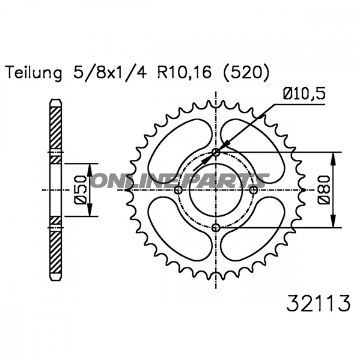 Rear Sprocket 32 Tooth Pitch 520Inner Diameter 050 Bolt Spacing 080