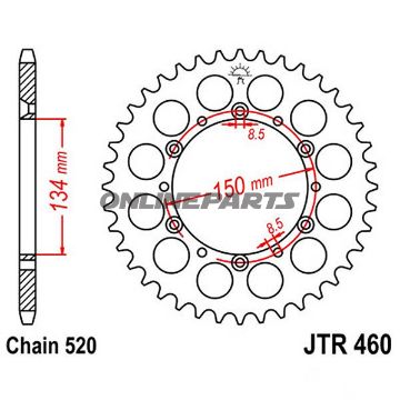 Rear Sprocket 44 Tooth Pitch 520 Blackinner Diameter 134 Bolt Spacing 150
