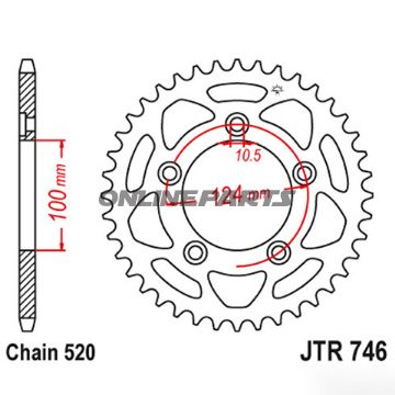 Rear Sprocket 44 Tooth Pitch 520Inner Diameter 100 Bolt Spacing 124