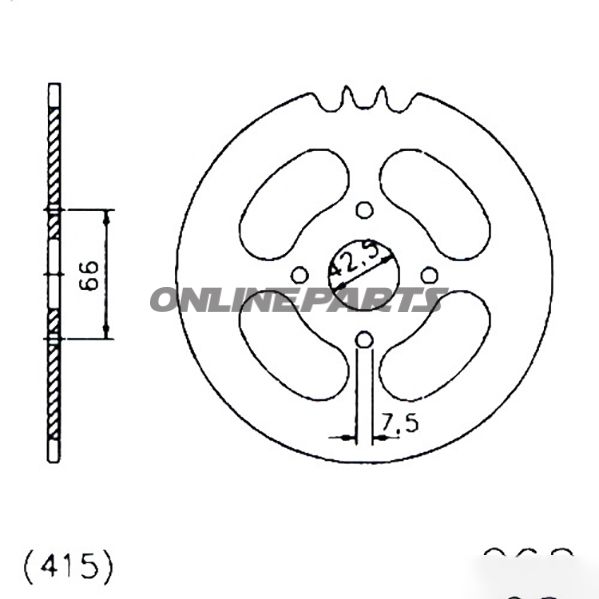 Bagtandhjul 40 T, Størrelse 415Inner Diameter 42.5 Bolt Spacing 066