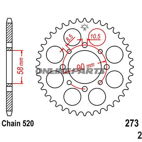 Rear Sprocket 41 Tooth 520 Pitch Swinner Diameter 058 Bolt Spacing 090