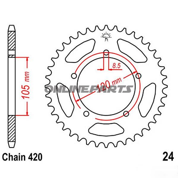 Rear Sprocket 50Tooth Pitch 420Inner Diameter 105 Bolt Spacing 120