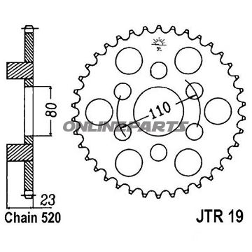 Bagtandhjul 38 T, Størrelse 520Inner Diameter 080 Bolt Spacing 110