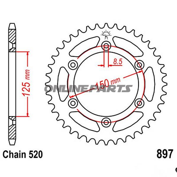 Rear Sprocket 41 Tooth Pitch 520Inner Diameter 125 Bolt Spacing 150