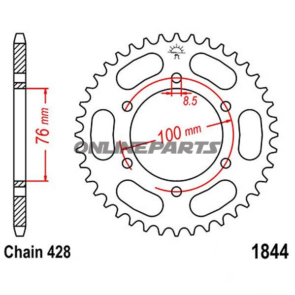 Tandhjul 48Z tænder 428 indre diameter 076 hulmønster 100