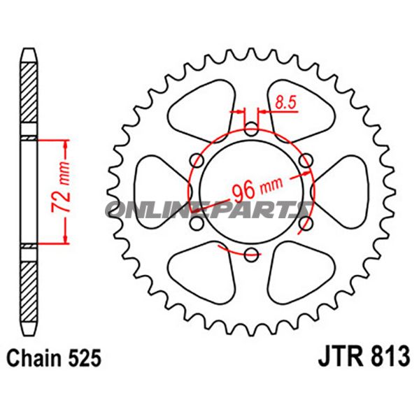 Tandhjul 40Z tænder 525 Indre diameter 072 Hulmønster 096