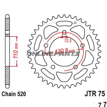 Tandhjul 43Z tænder 520 indvendig diameter 110 hul cirkel 130.8