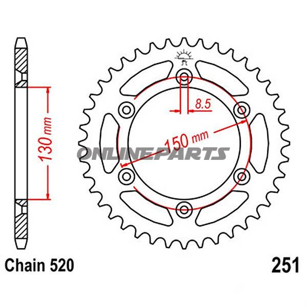 Tandhjul 46Z tænder 520 indre diameter 130 hulcirkkel 150