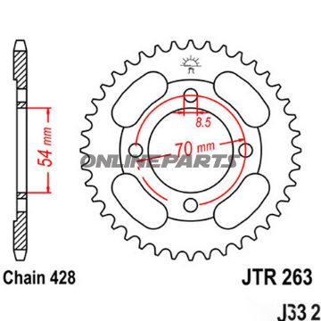 Tandhjul 34Z tænder 428 Indre diameter 054 Hulmønster 070 til FKM FK12 125 MS i.e.