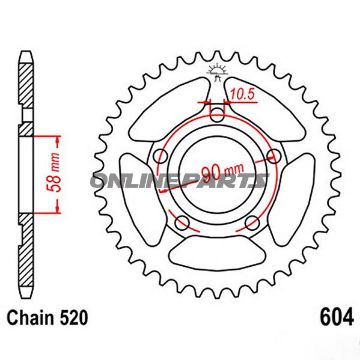 Tandhjul 44Z tænder 520 indvendig diameter 058 hulmønster 090 til Honda NSR 125 R